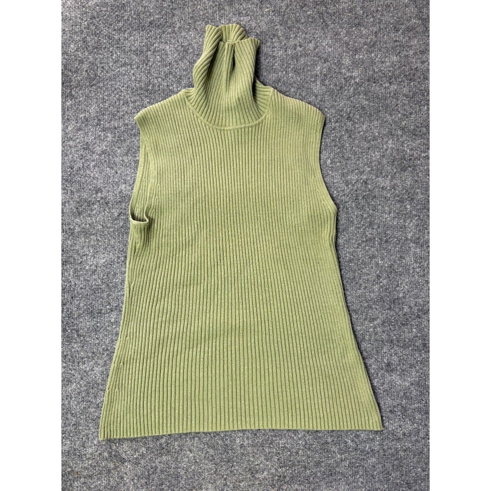 Chicos Top Shirt Womens Chico Size 1 Silk Blend Green Ribbed Turtleneck Blouse